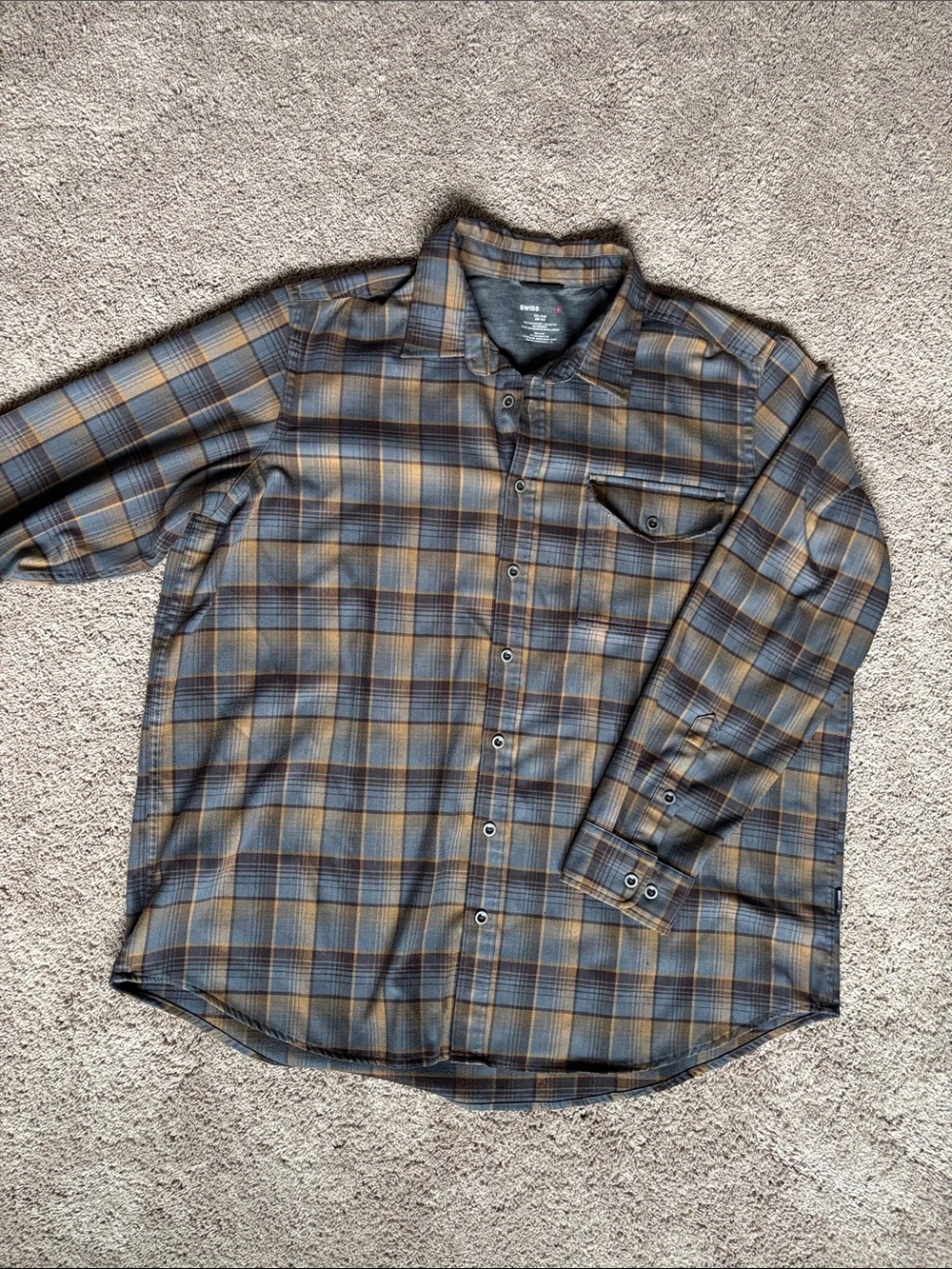 Swiss Tech Plaid Shirt in Blue and Brown- Brown Bark Combo 2XL
